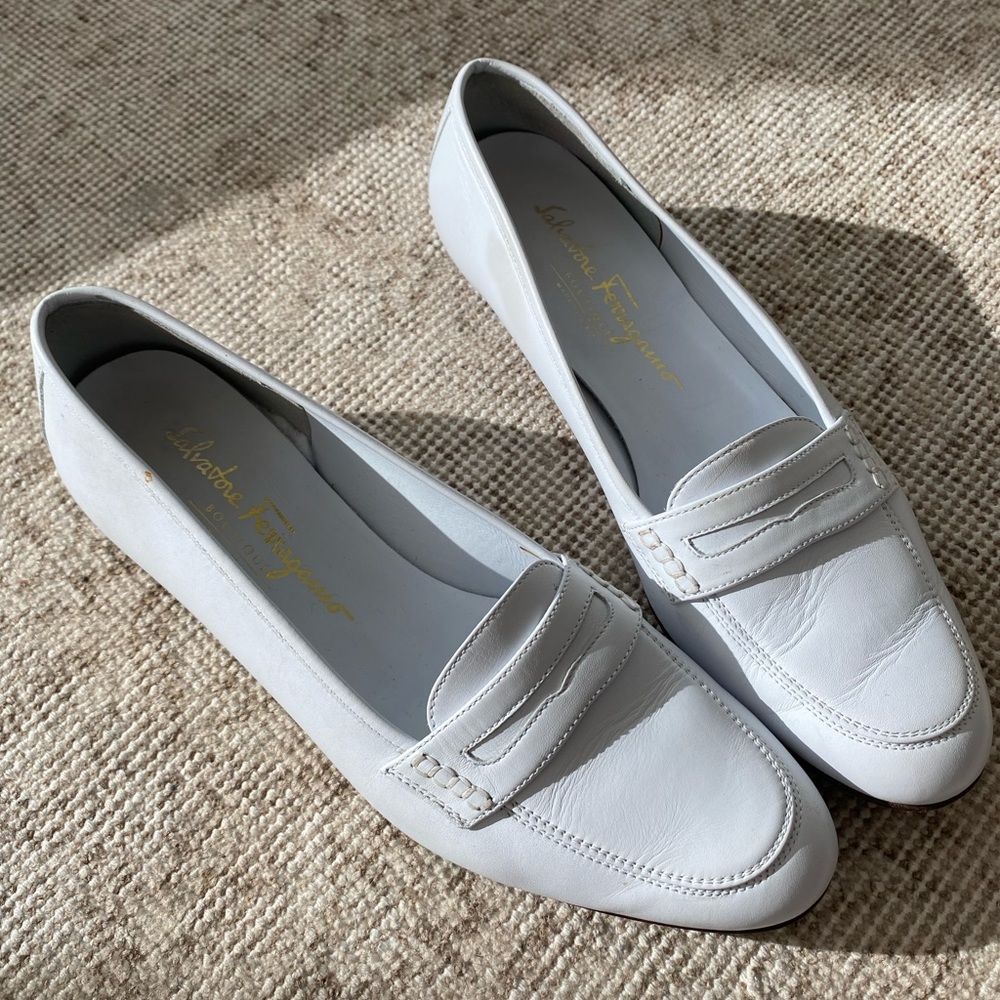 Vintage Bright White Ferragamo Loafers